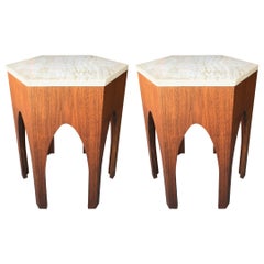 Harvey Probber Walnut and Marble Side Table