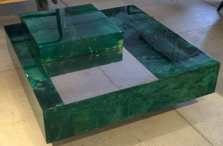 Aldo Tura Goatskin and Steel Cocktail Table with Bar Storage