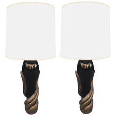 Pair of Bronze and Ceramic Lamps by Enzo Missoni 7
