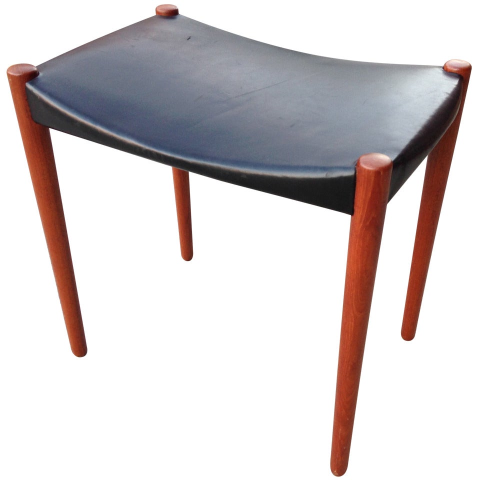 Teak and Leather Stool by Bender-Madsen and Larsen For Sale