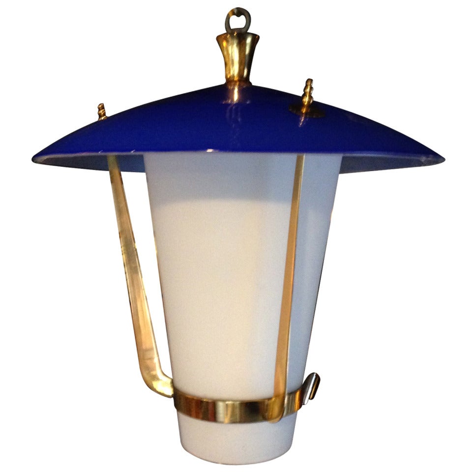 Venini Brass and Cased Glass Lantern