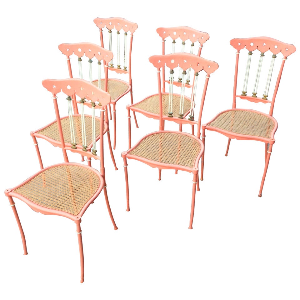 Set of Six Painted Metal and Cane Chiavari For Sale