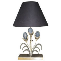 Willy Daro Bronze Dore, Steel, and Agate Lamp