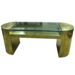 Jay Spectre Brass and Glass Cocktail Table