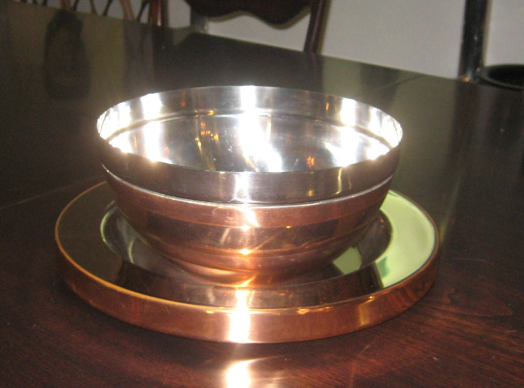Large bowl and charger or tray are in immaculate original condition. Both items stamped 
