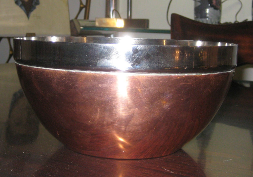 Italian Gabriella Crespi Steel and Copper Centre Bowl and Charger