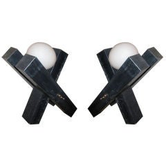 Pair of Francois Arnal Cerused Oak and Glass Table Lamps 7
