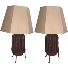 Pair of Early Large California Terracotta Table Lamps