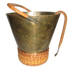 Carl Aubock Brass and Cane Ice Bucket and Tongs