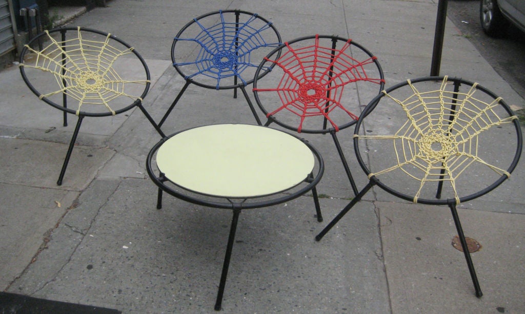 French Rare Five-Piece Spider Patio Set by Hoffer