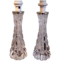 Paar Orrefors-Tischlampen aus Kristall von Carl Fagerlund