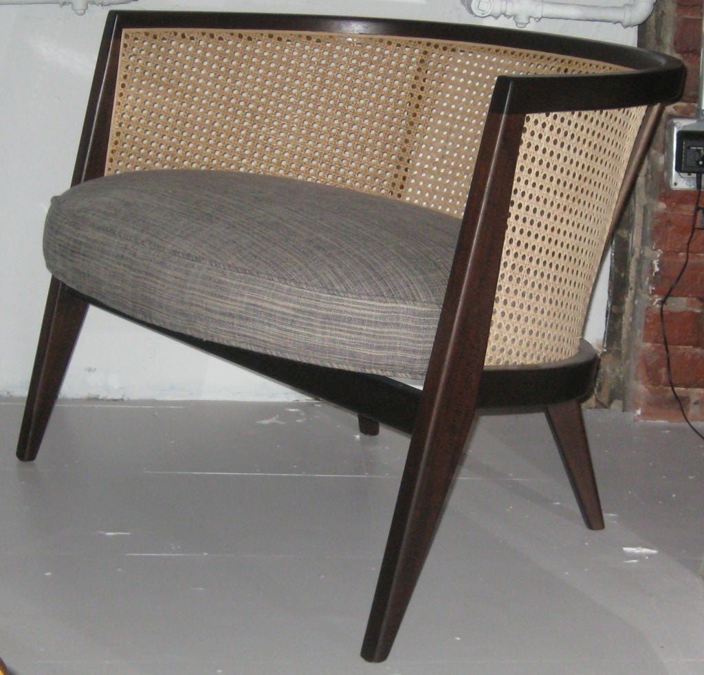 American PAIR of Harvey Probber Mahogany and Cane Barrel-Back Chairs