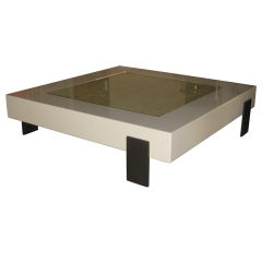 French Cream Lacquered Steel and Rattan Coffee Table