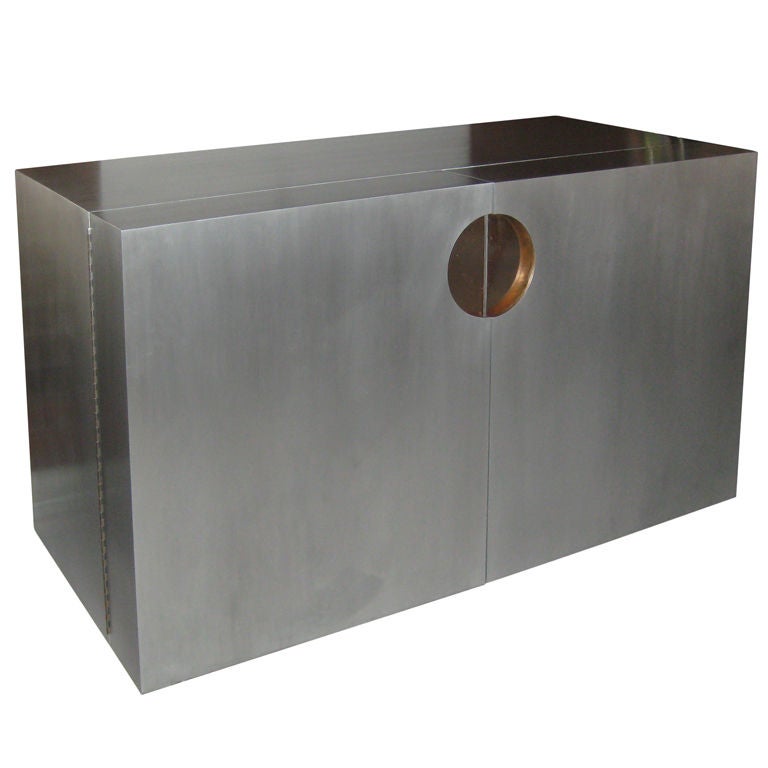 French Brushed Aluminum and Copper Dry Bar/ Sideboard