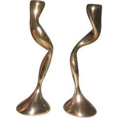 Pair Biomorphic Bronze Candlesticks by Jordan Mozer