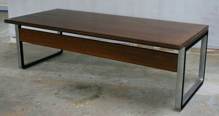 Magnificent double sized dark walnut desk with aluminum legs designed by Osvaldo Borsani for Tecno.