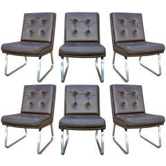 Set of Six English Leather and Chrome Dining Chairs