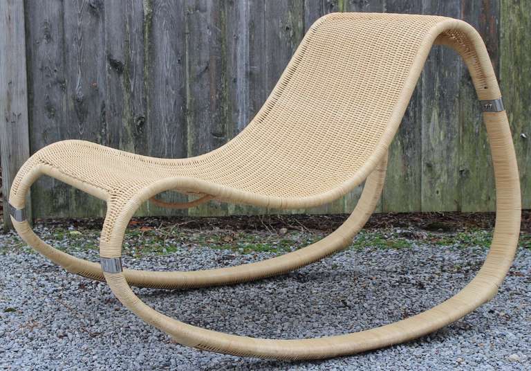 Danish woven rattan rocking chair on metal form.

seat height is 14