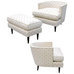 Pair Barrel Back Armchairs with Ottoman