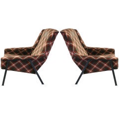 Pair Italian Plaid Armchairs
