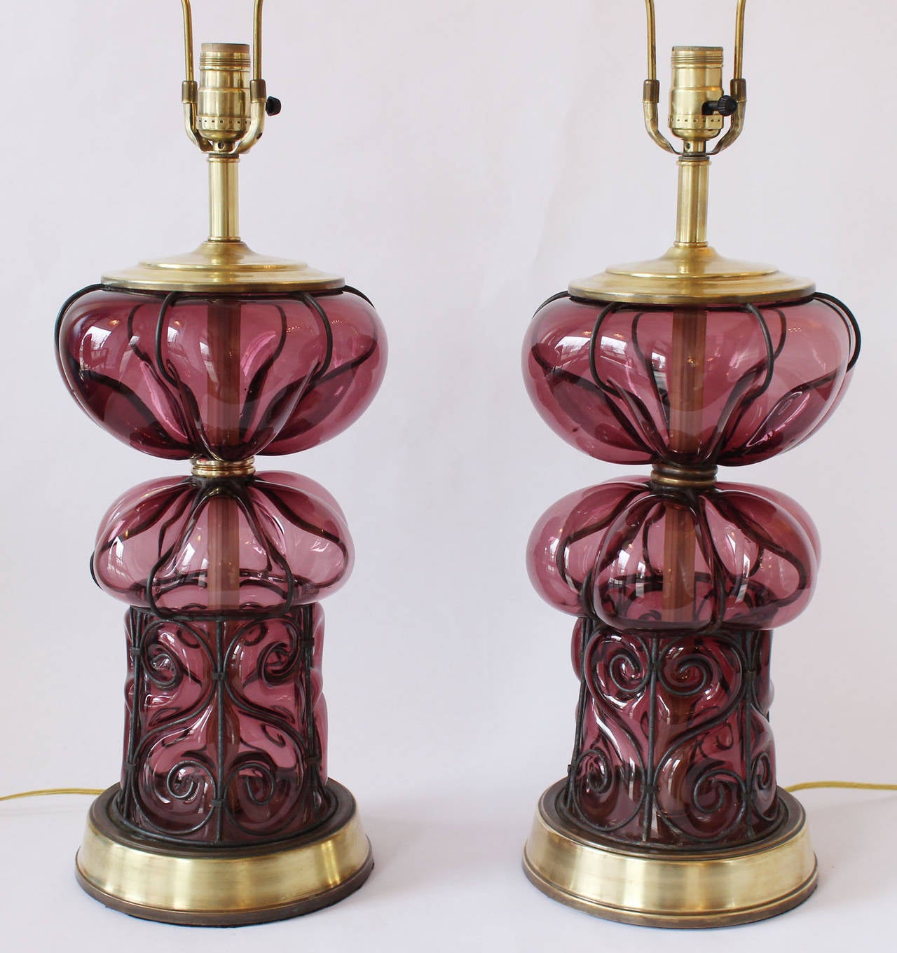 Mid-Century Modern Pair of Italian Glass Lamps