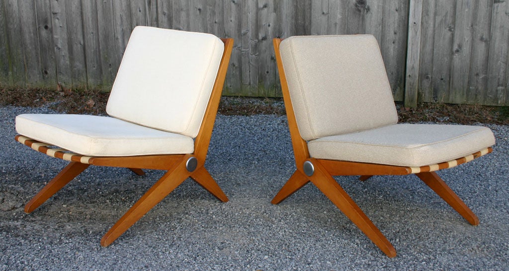 Pair Charlotte Perriand Le Corbusier Scissor Chairs 1