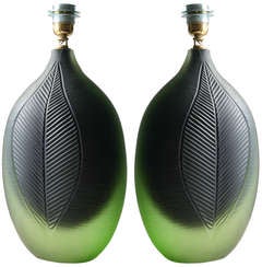 Pair Murano Glass Leaf Lamps