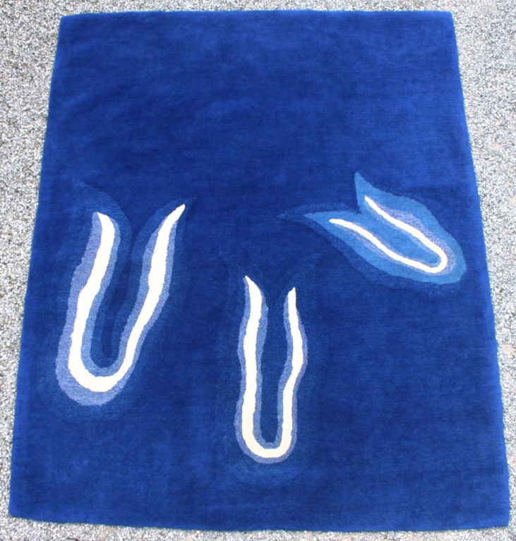 Achieve nirvana on this gorgeous blue pearl of a thick pile rug designed by Ettore Sotsass.