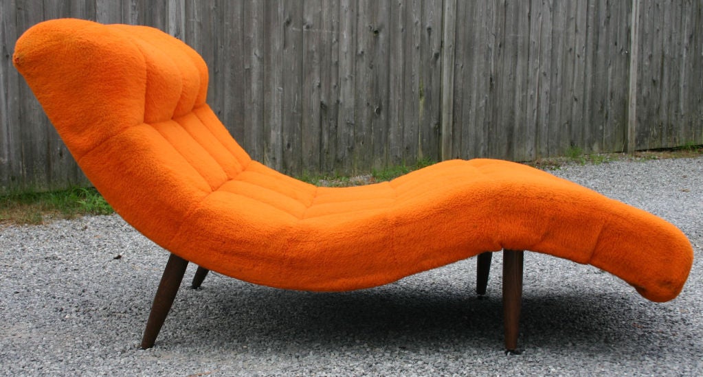Tufted chaise in original upholstery with walnut legs by Adrian Pearsall for Craft Associates.