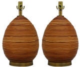 Pair Large Rattan Lamps