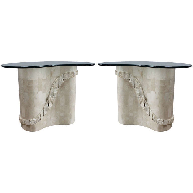 Pair Tesselated Marble Side Tables