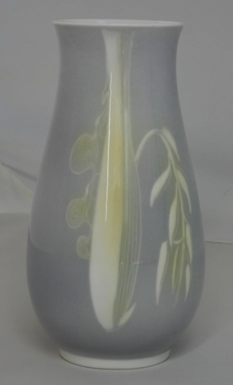 Porcelain vase with delicate, almost translucent lavender, white and yellow glazes. Ethereal deco style plant decoration.
