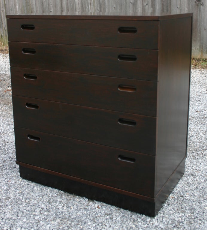 All wood mahogany dresser with recessed pulls by Edward Wormley for Dunbar