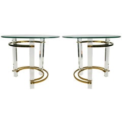 Pair Lucite and Brass End Tables