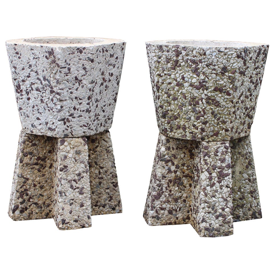 Pair Stone Mosaic Planters For Sale