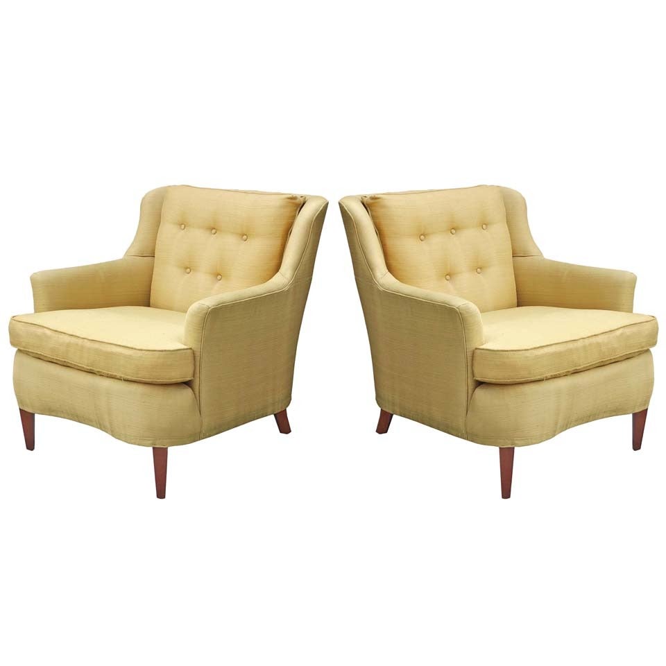 Pair Modern Regency Armchairs with Ottoman