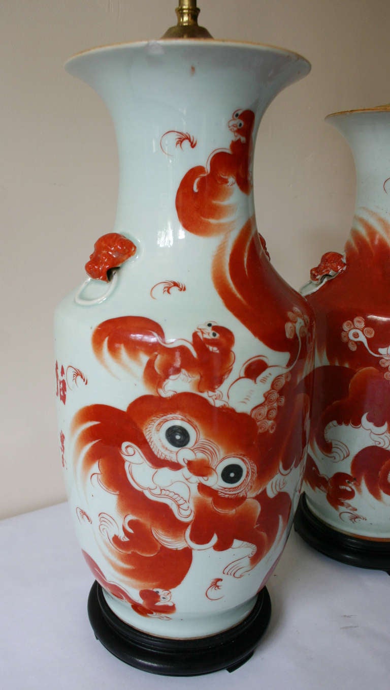 Chinese Pair Foo Dog Lamps