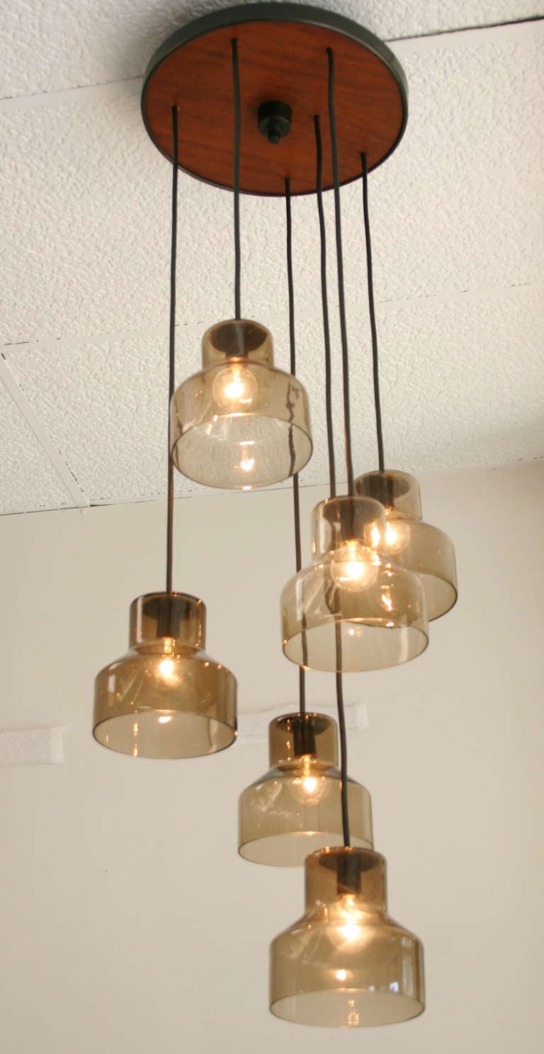 Mid-Century Modern Danish Six Lamp Pendant For Sale