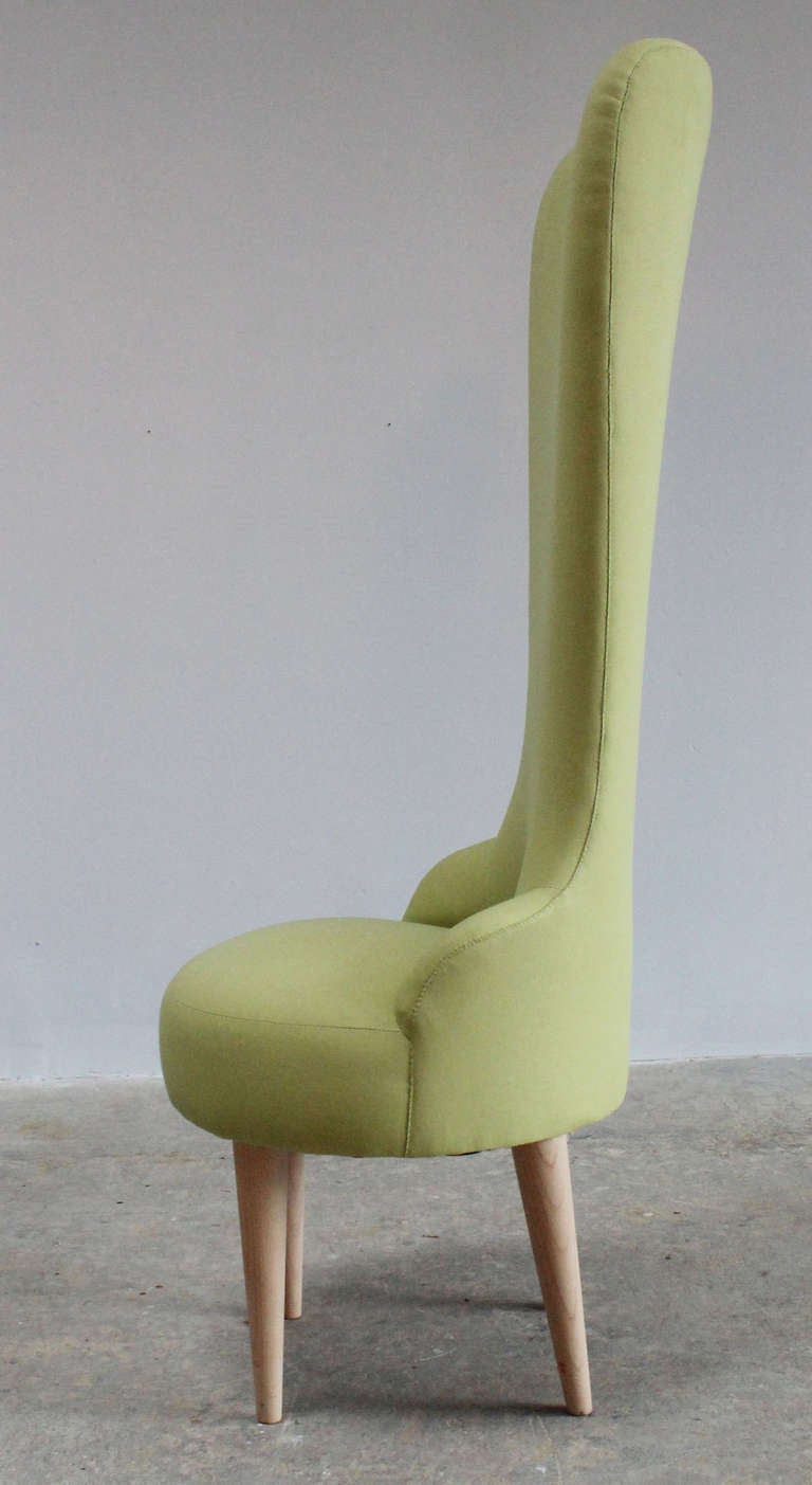 Custom made, limited edition, modern regency style high back slipper chairs in pastel colors.

complementary delivery within 30 miles.