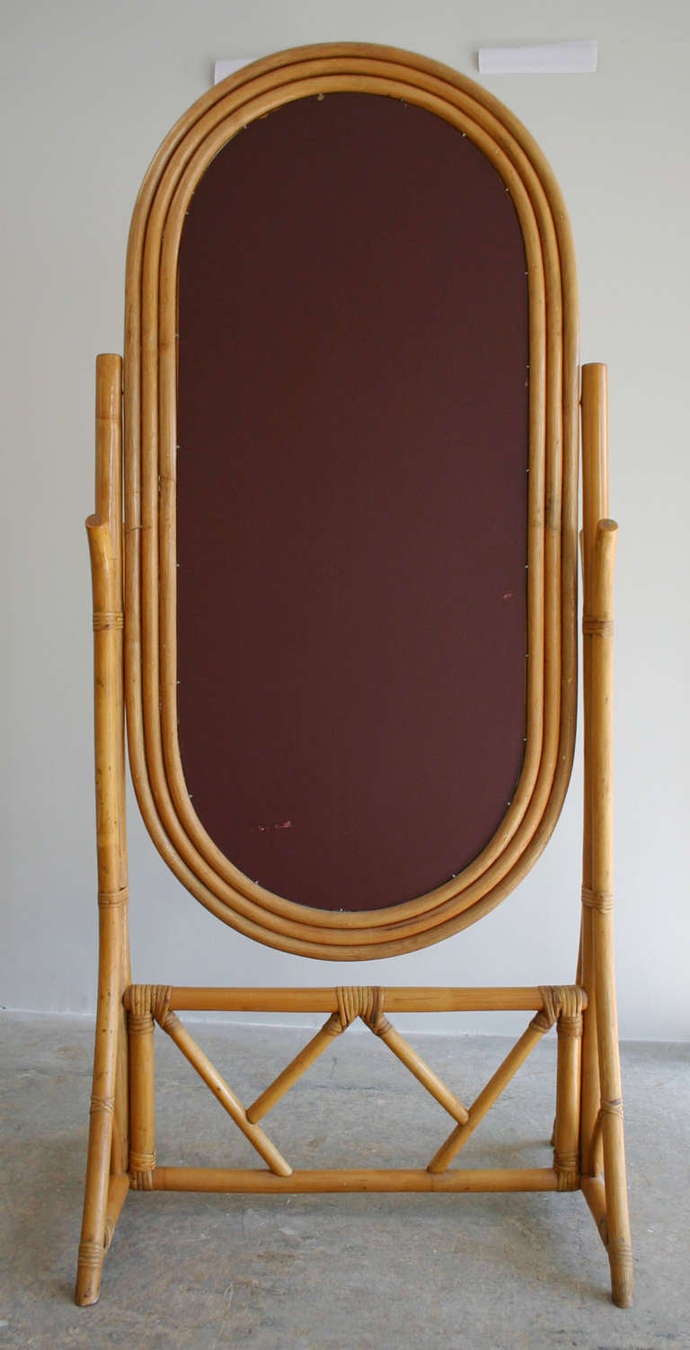 Mid-Century Modern Rattan Cheval Mirror