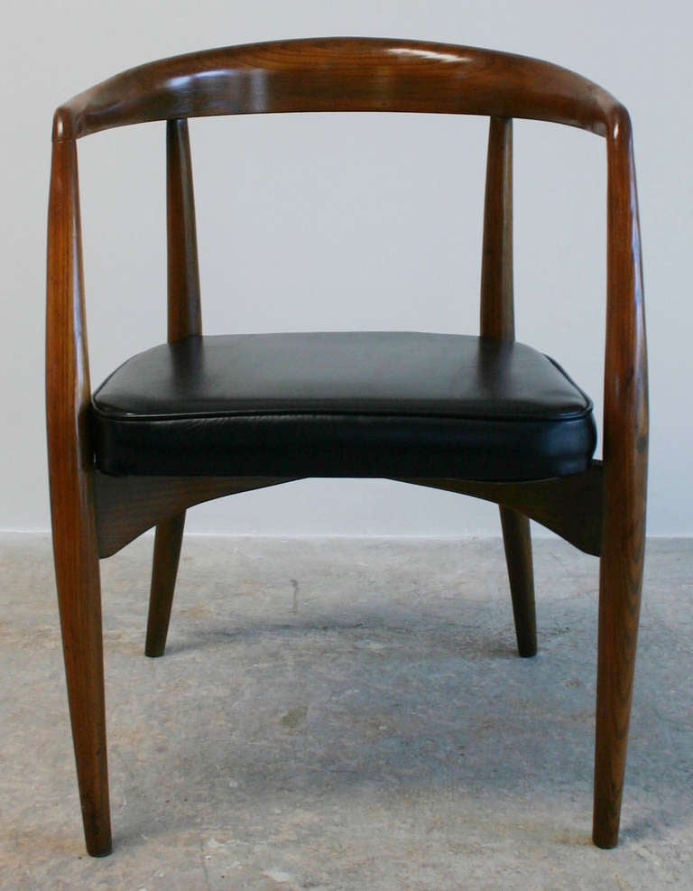 Set of 6 John Stuart dark walnut dining chairs in original vinyl upholstery