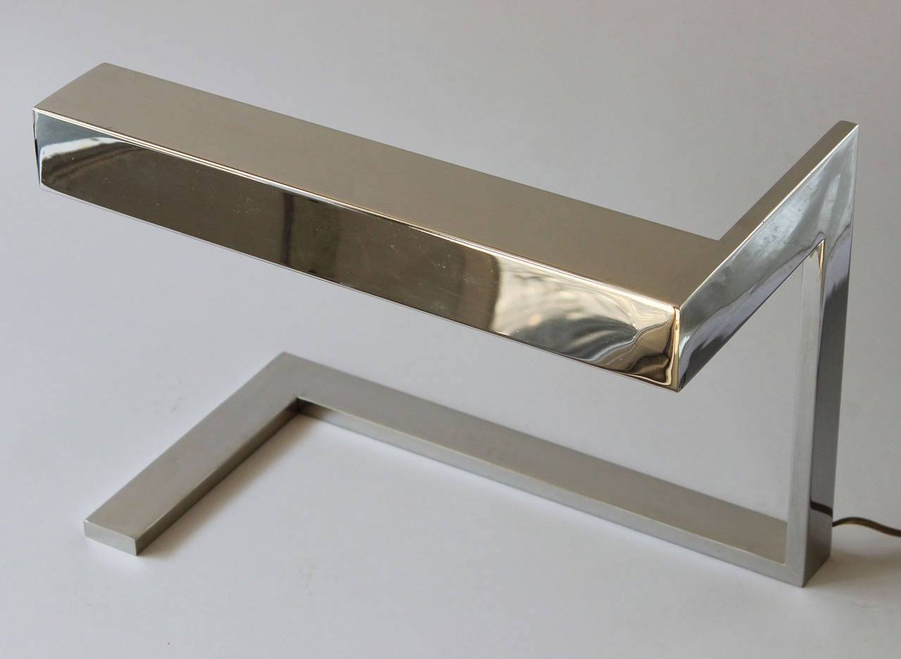 An angular chrome desk lamp designed by Milo Baughman.