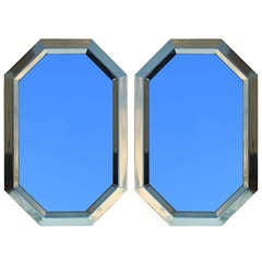 Pair Faceted Brass Mirrors