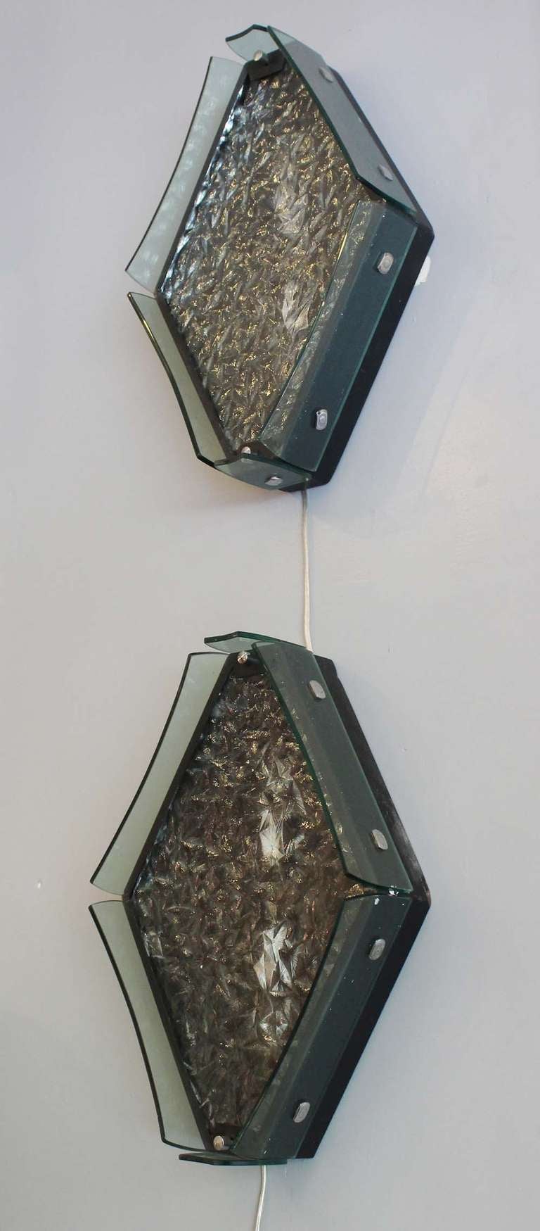 Pair Italian Diamond Sconces In Excellent Condition For Sale In Southampton, NY
