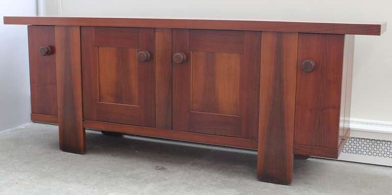 Flame rosewood sideboard designed by Silvio Coppola for Bernini, inspired by Arts and Crafts movement.