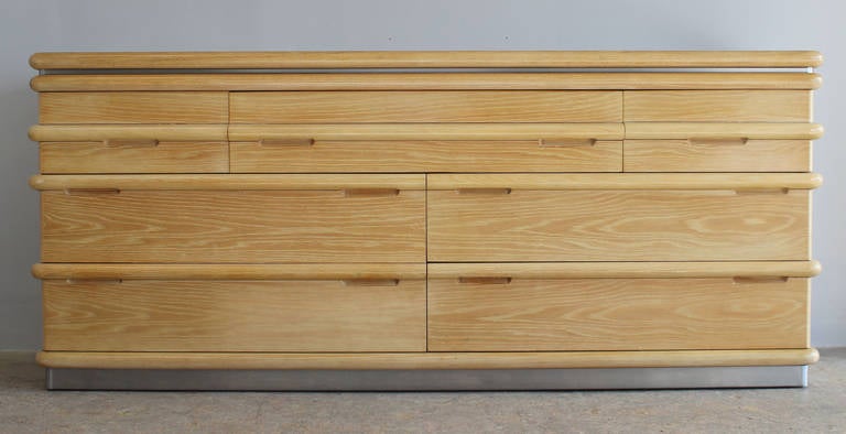 Bleached oak and brushed steel chest of drawers by Jay Spectre for Century.