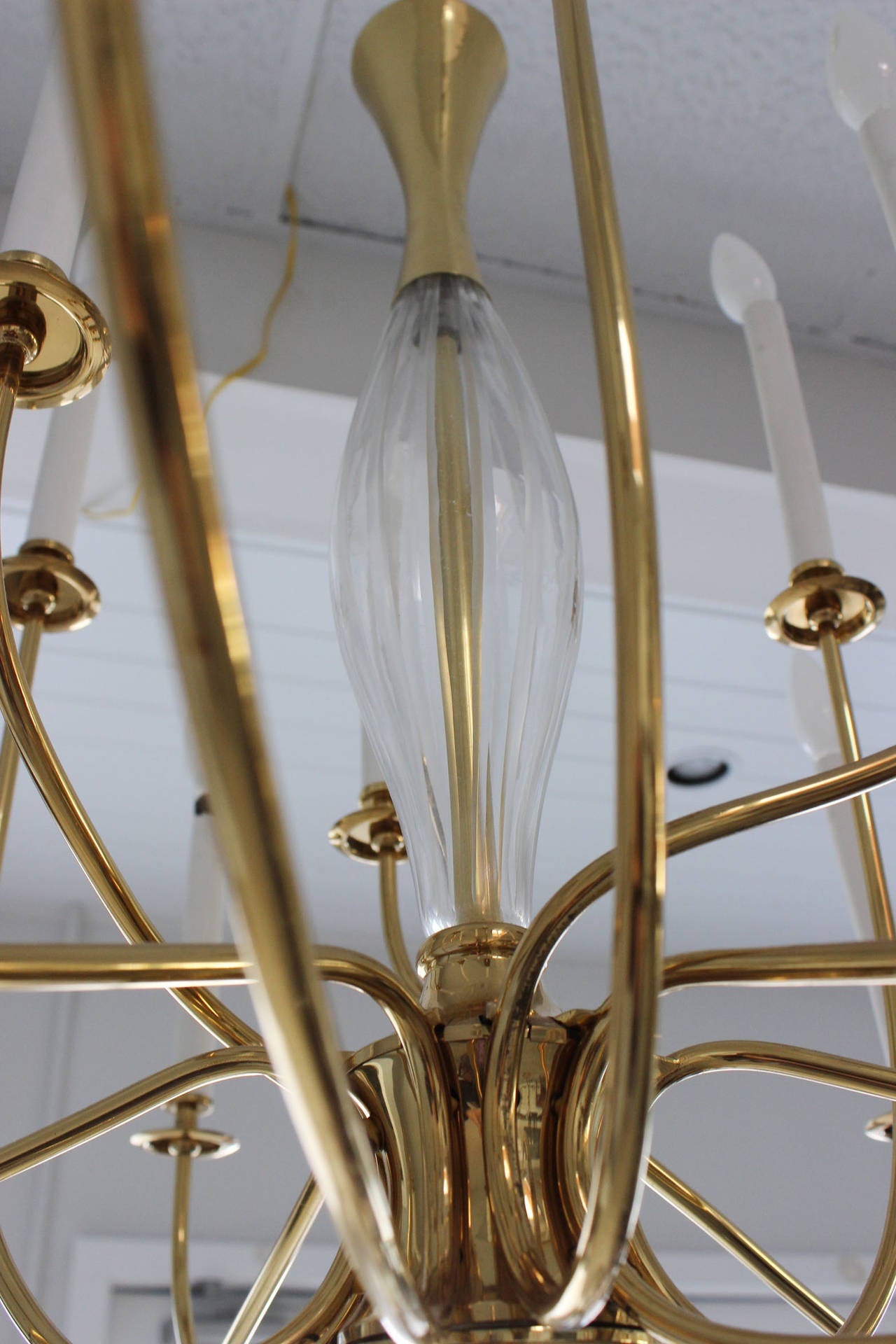 Crystal and Brass Regency Chandelier In Excellent Condition In Southampton, NY