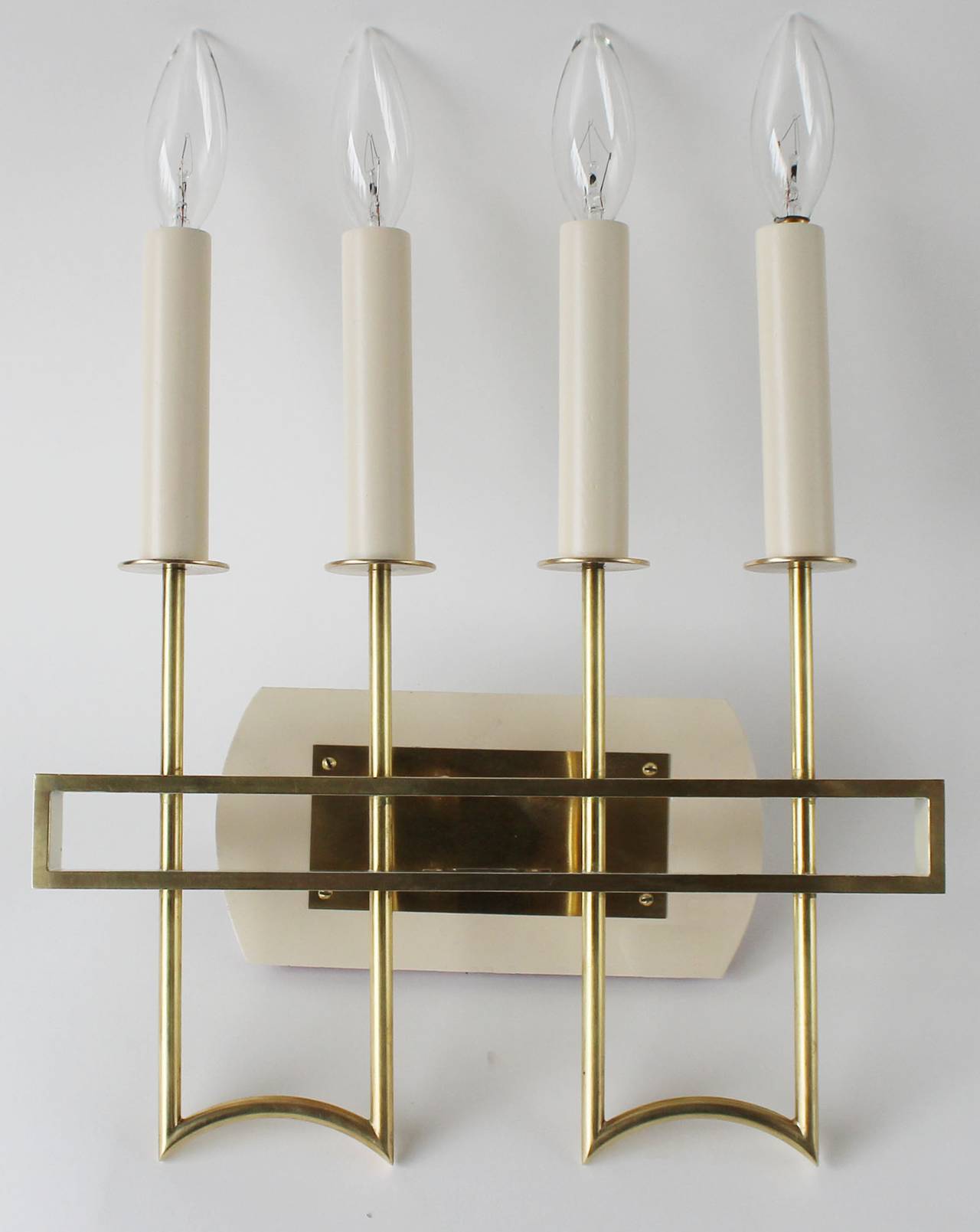 Mid-Century Modern Pair of Italian Solid Brass Sconces For Sale