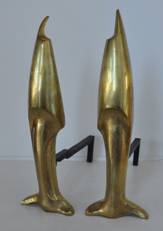 Andirons in sculpted bronze attributed to Pierre Legrain. Exceptionally heavy.
