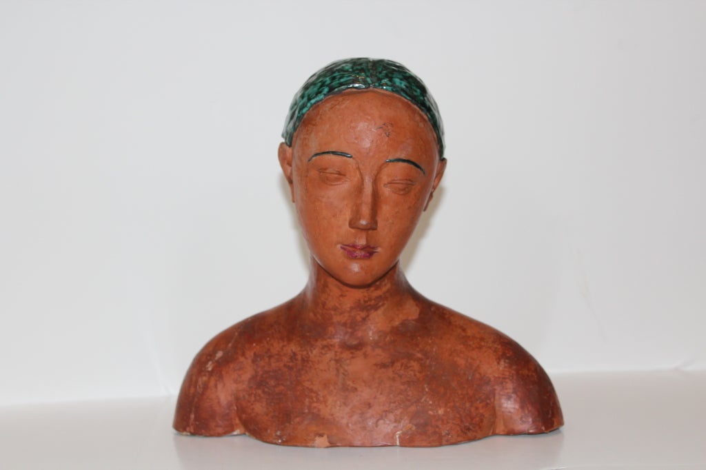 Modernist Terracotta Bust - Signed